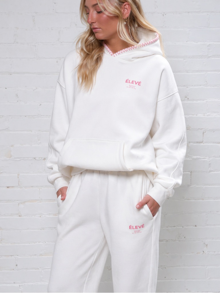Lev Women’s White Hoodie Pink Stitching Size S Nwt